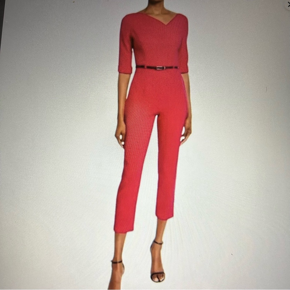 BLACK HALO  $435 Jackie Asymmetric Half-Sleeve Belted Jumpsuit, Size 2, NWT